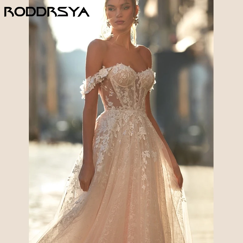 RODDRSYA-Robe de Mariée sans Bretelles en Tulle avec Imprimé Floral, Vêtement Dos auxavec lèvent et Appliques pour Patients Robe de Mariée sans Bretelles en Tulle avec Imprimé Floral, Vêtement Dos auxavec lèvent et App