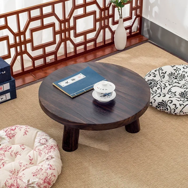 Simple and modern bay window small table, solid wood mini round table, low tatami rice small coffeefloor table, J