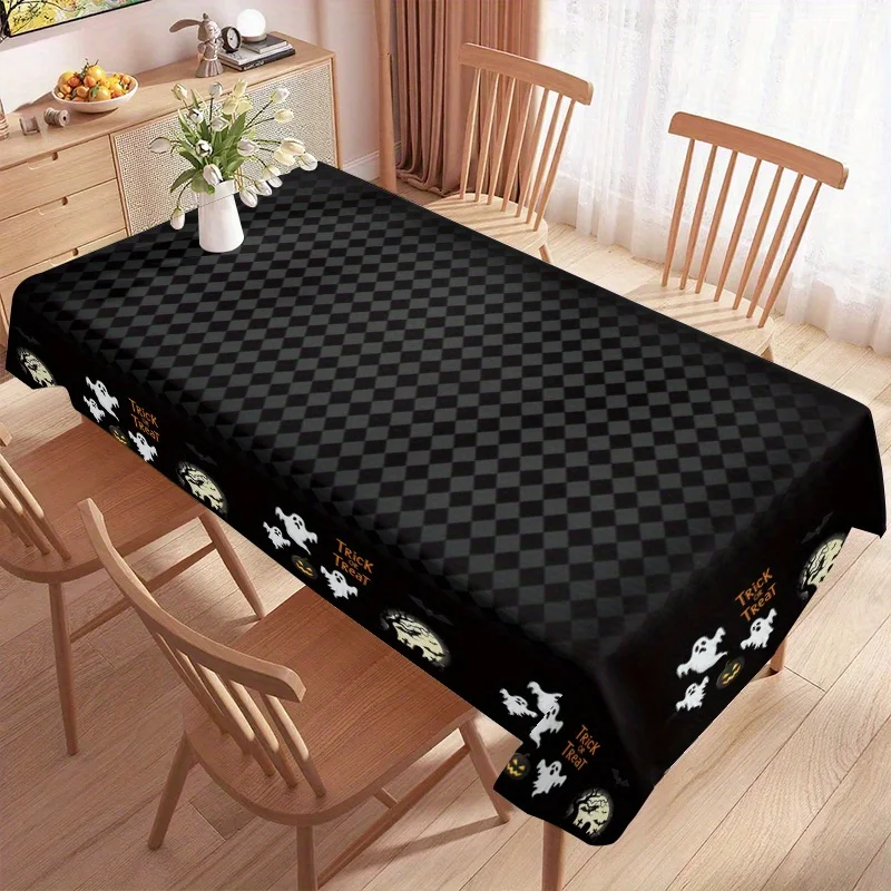 One ghost pumpkin 2D printed tablecloth, circular shape, 62 inches in diameter, 100% polyester fiberzyc