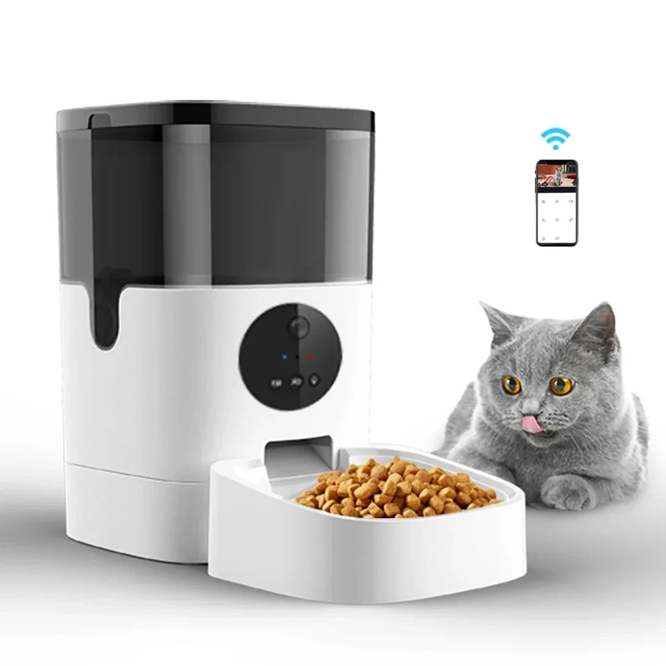 Cat Feeder,New Arrival 4/6L App Voice Recording Auto Programmable WiFi Microchip Slow Timer Food Automatic Pet Smart Camera