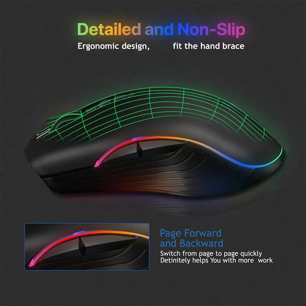 2.4G Wireless Charging Mouse 7 Colors LED Randomly Changing  Lightweight Ergonomic Design Freely Control Mouse Speed For Laptop