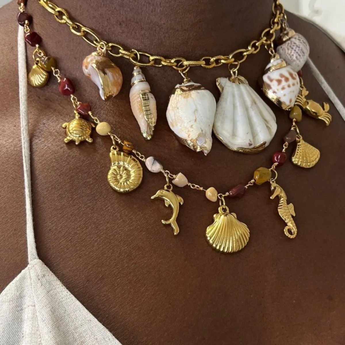 

Ocean Snail ell Pendant Nelace Summer DIY Accories Cross-Border High-Awarded Faion Jewelry Sea Life Inspired Design