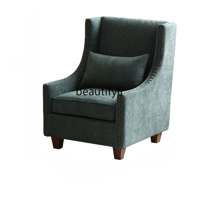 

American Pastoral Single Sofa Cloth Vintage Living Room Balcony Single Leisure High Back Chair vanity chair bedroom chair