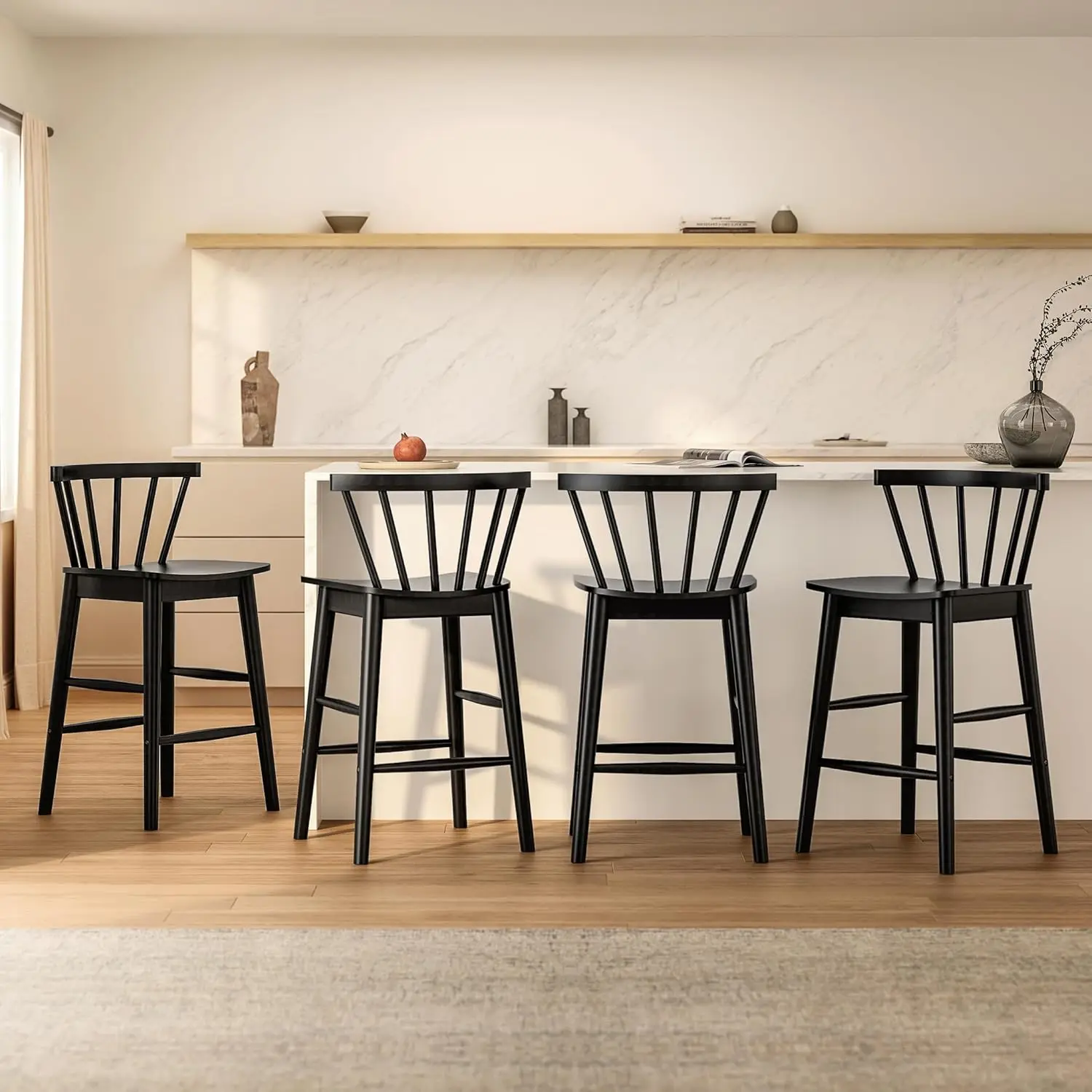 

Набор из 4 деревянных барных стульев, современные барные стулья для барной стойки, деревянные обеденные стулья без подлокотников в стиле фермерского дома со спинкой, на заказ