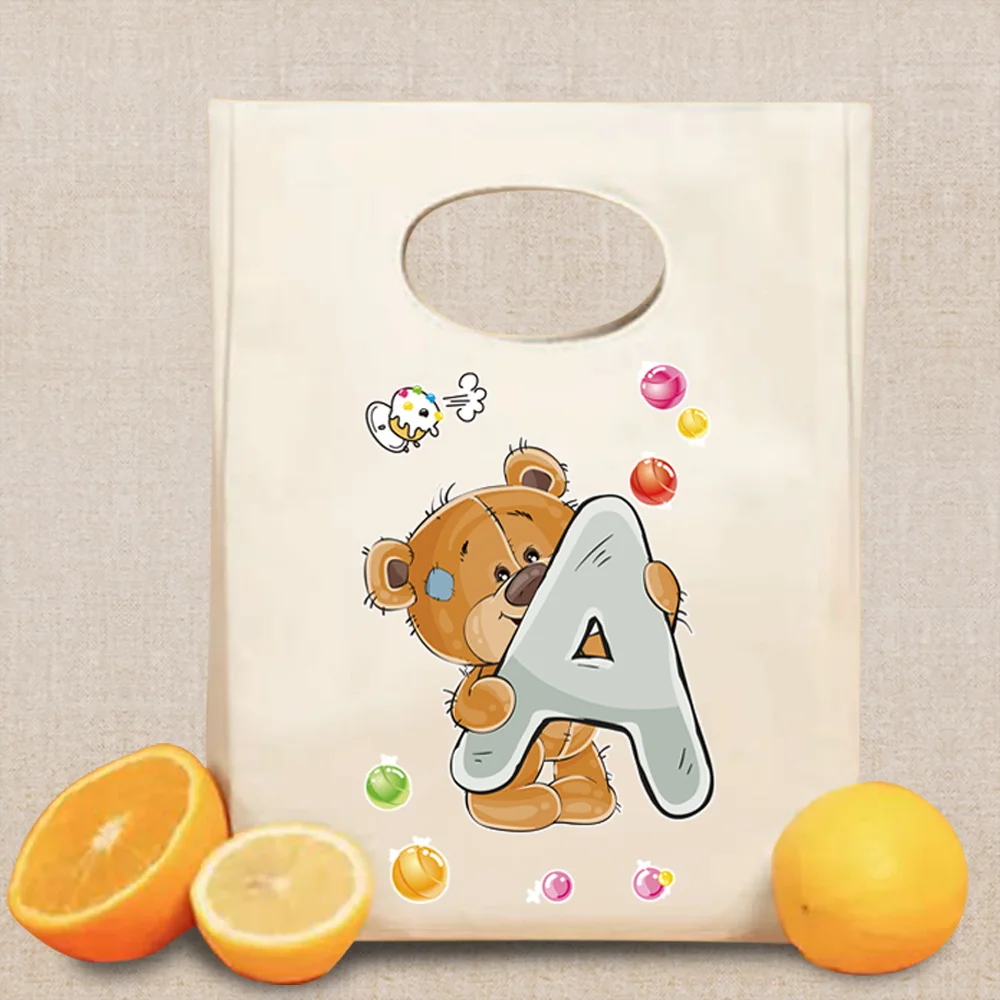 Fiambrera térmica con estampado de letras de oso, bolsa de almuerzo portátil, contenedor de comida fría, Picnic, bolso de viaje, novedad