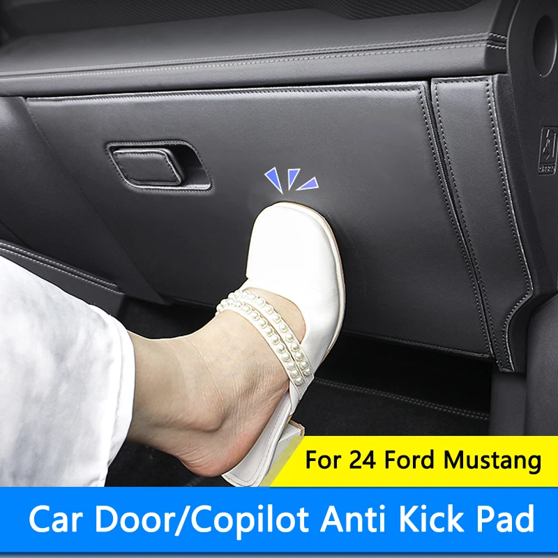 TAJIAN Car Copilot Anti-kick Pad Auto Door Leather Side Anti Kick Mats Anti-Dirty Sticker For Ford Mustang 24 Interior Accessory