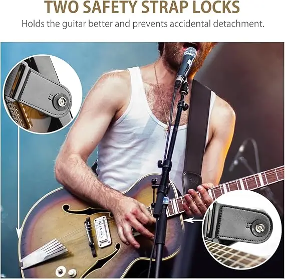 POGOLAB PGS-15 สายคล้องคอสําหรับ Electric & Bass สายรัดกว้างปรับความยาว 44-54 นิ้ว Pick Holder ล็อค Picks