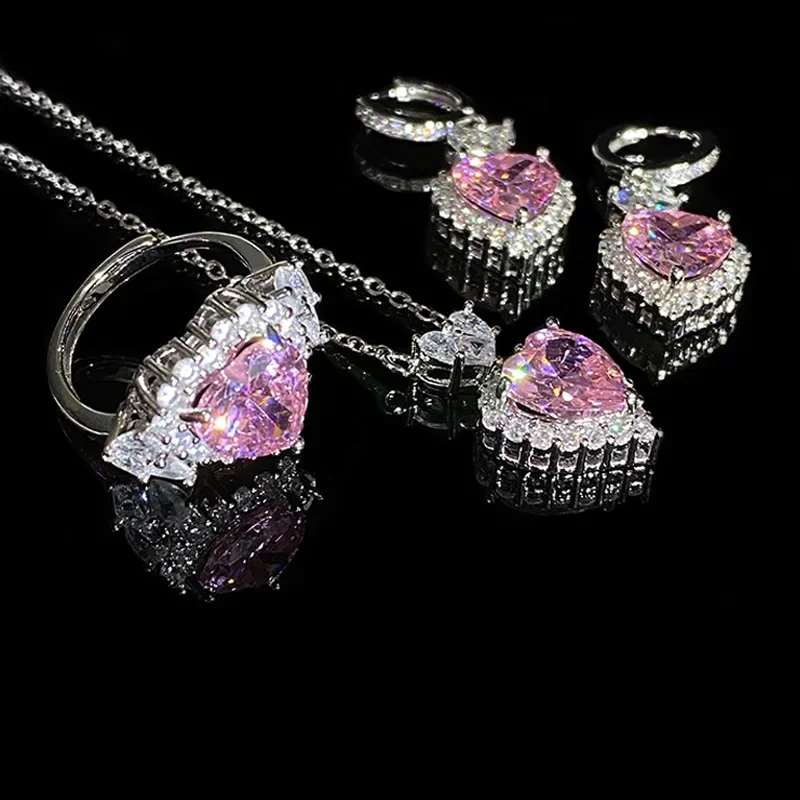 

MDL Moissanite Style High Carbon New Set Argyle Pink Diamond Stud Earrings Fine Set Full Diamond Color Pendant