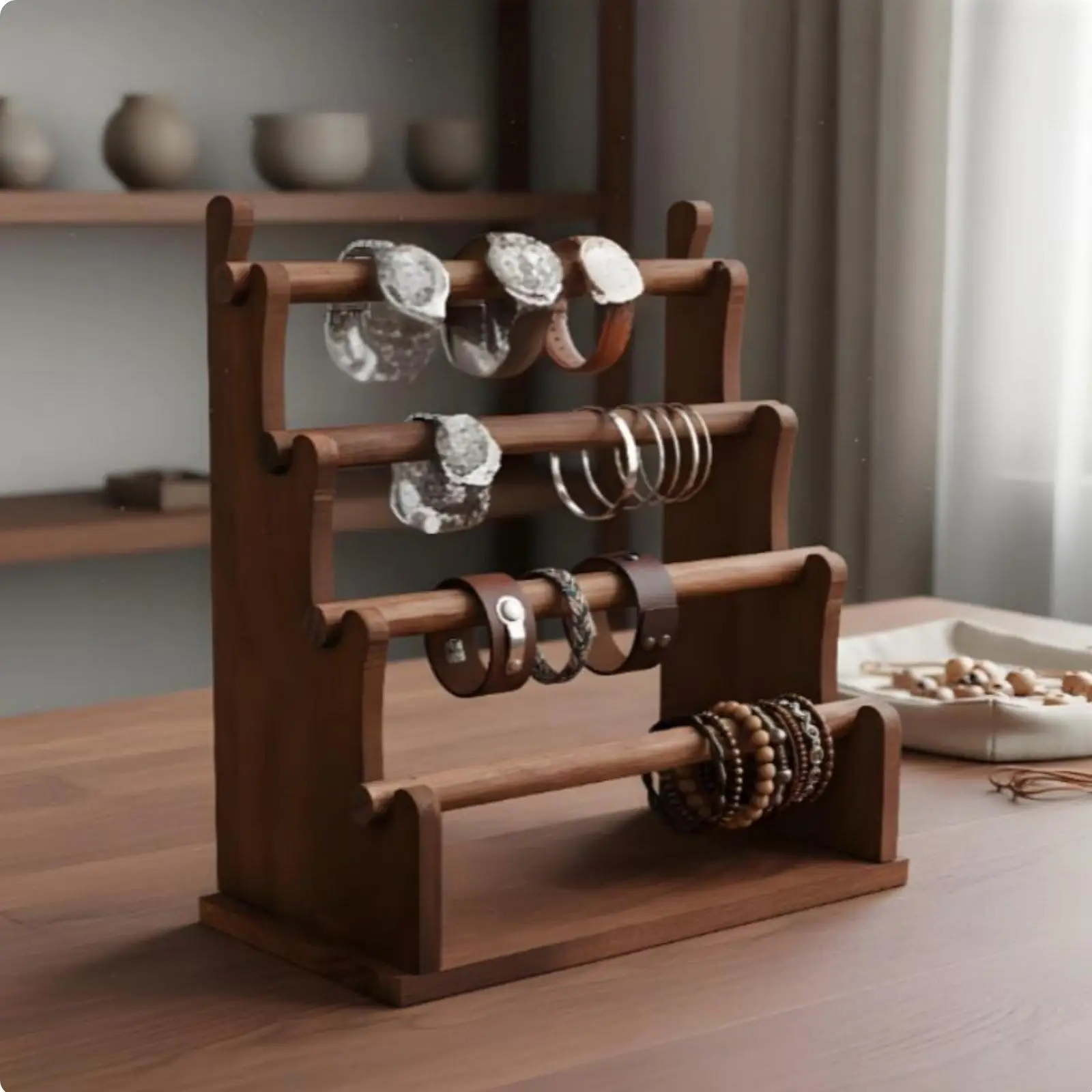 Multi Tier Solid Wood Jewelry Display Stand Organizer for Jewelry Boxes Bracelet Storage and Retail Presentation