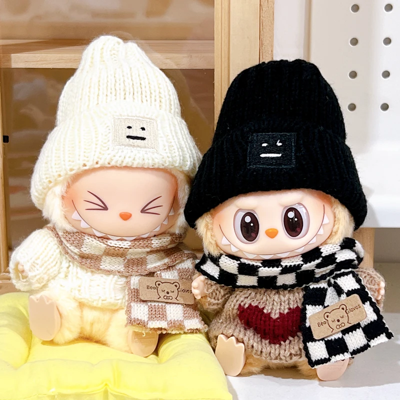 Generation One And Generation Two 17cm Labubu Sitting Party Vinyl  Clothes Sweaters  Autumn Winter Replaceable Cute Doll Clothe