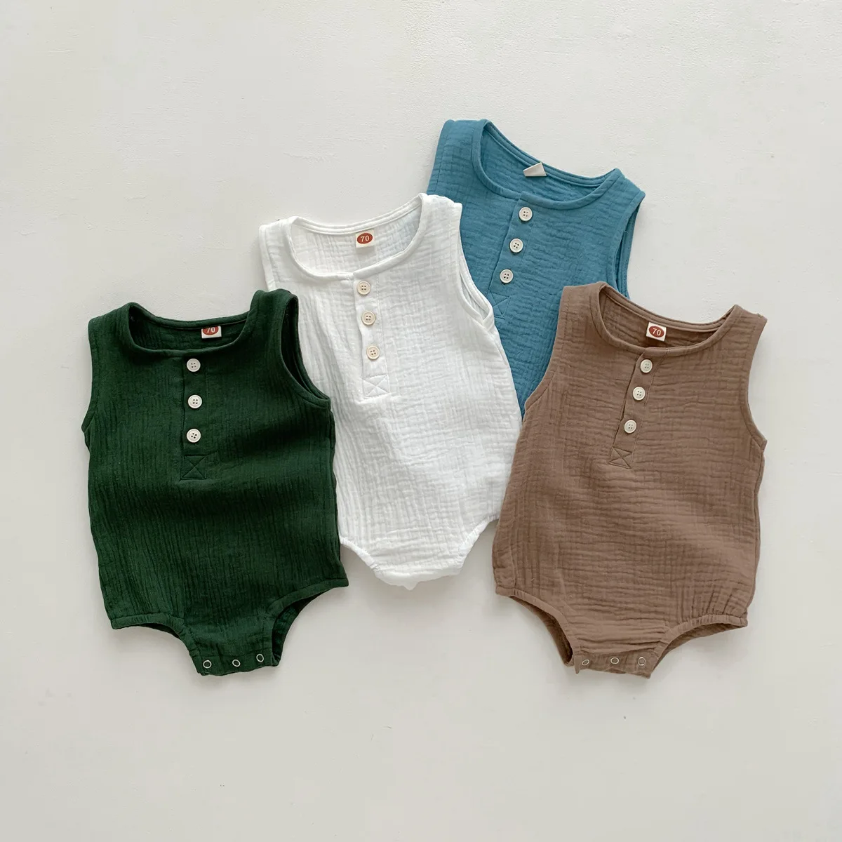 

2024 Summer New Baby Sleeveless Bodysuit Cotton Infant Boy Girl Solid Casual Thin Jumpsuit Newborn Toddler Clothes 0-24M