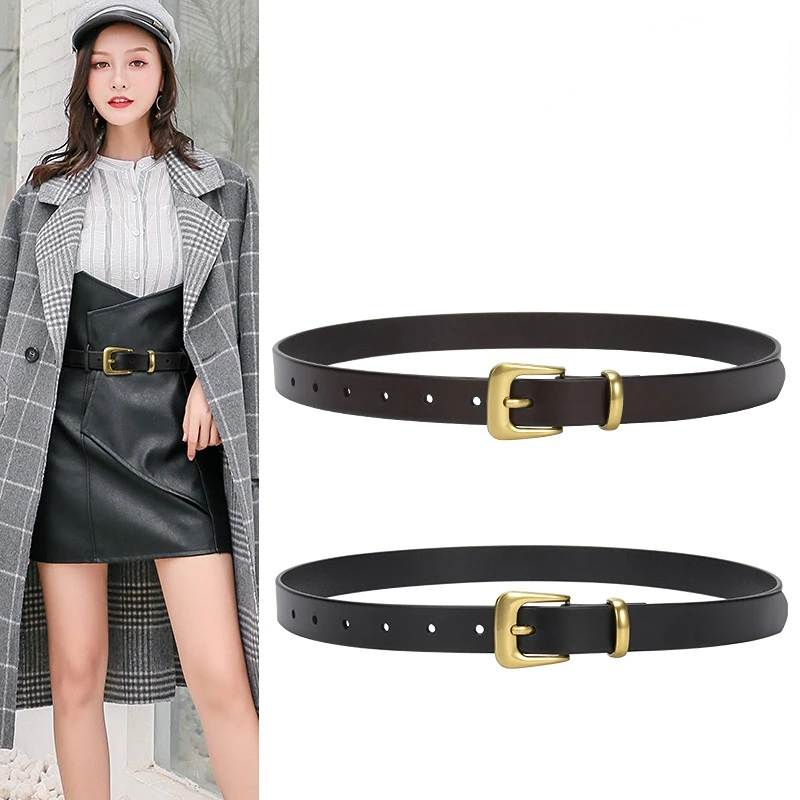 New Women's Retro Needle Buckle Belt Simple Casual Thin Top Layer Cowhide Suit Belt Skirt Decorative Designer Belt