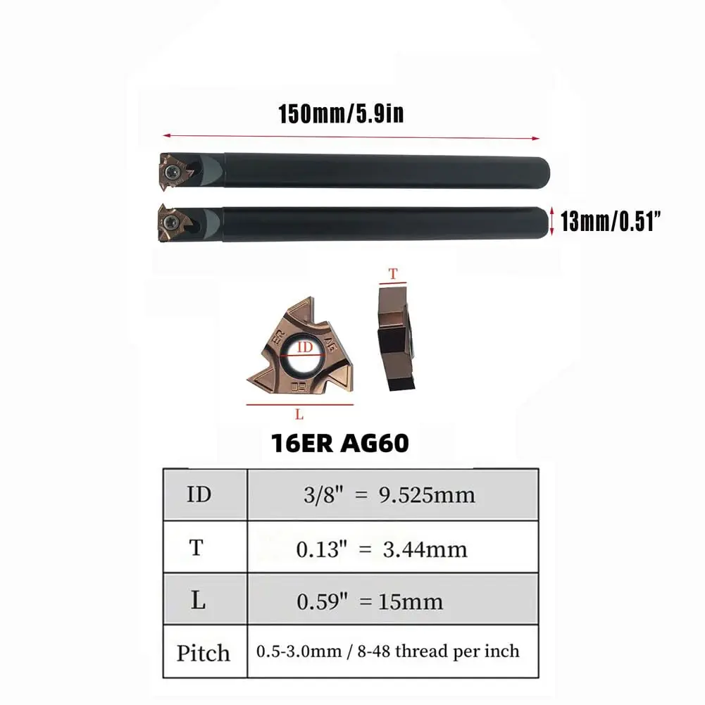 Lather Threading Tool Bit Set External Internal Threading Boring Bars Turning Tool Holders with 11IR AG60 16ER 16IR AG60 Carbide