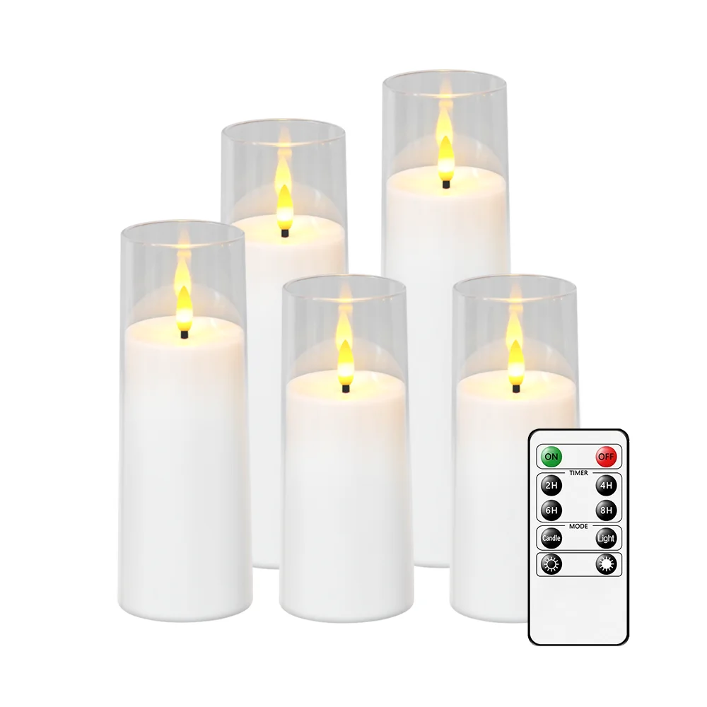 Klassieke stijl witte LED-kaarsen met afstandsbediening, vlamloos flikkerend, bruiloft, verjaardag, feest, huisdecoratie, kaarsenset van 5