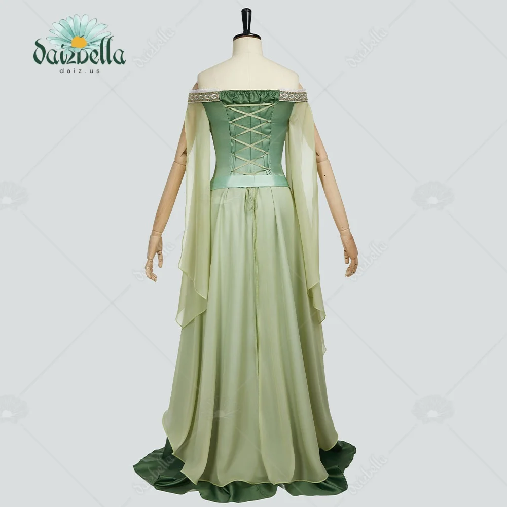 DAIZBELLA Women's Renaissance Medieval Dreamy Yellow Green Gradient Elf Dress Elegant Strapless Dress with Belt view 4