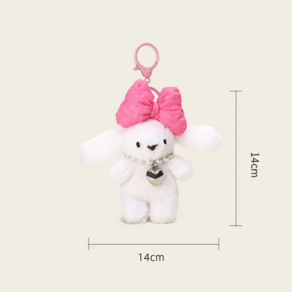 Bowknot Fluffy Bunny Keychain com coração de amor, Pingente de pelúcia animal dos desenhos animados, Chaveiro Chubby Soft Fur, Colar