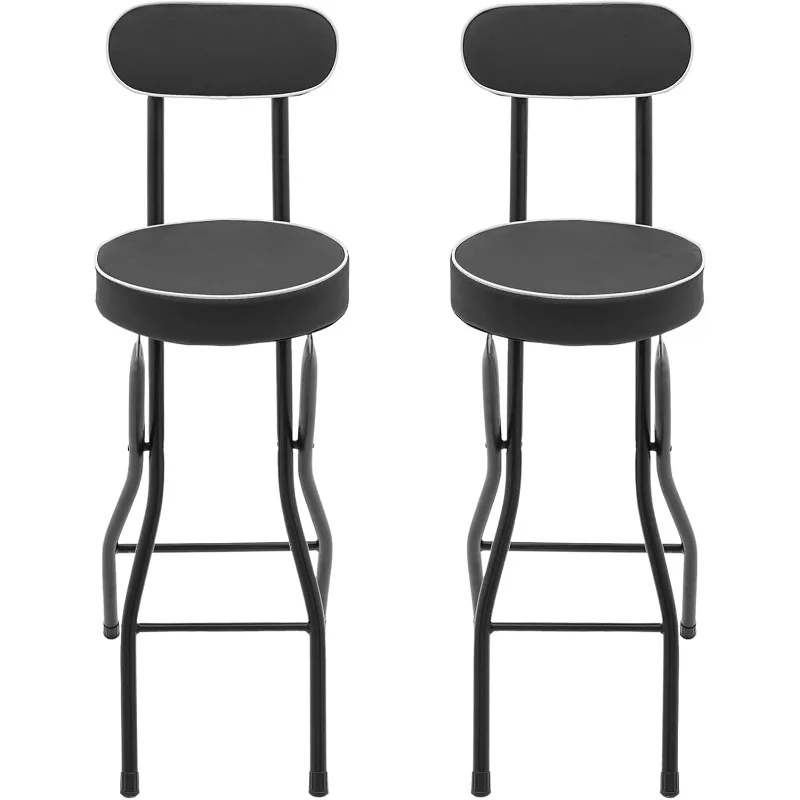 

2 Pcs Folding Bar Stool Back, Black Folding Stools Cushioned Padded Folding Stool Chairs Adults Kitchen Island Pop Up Events