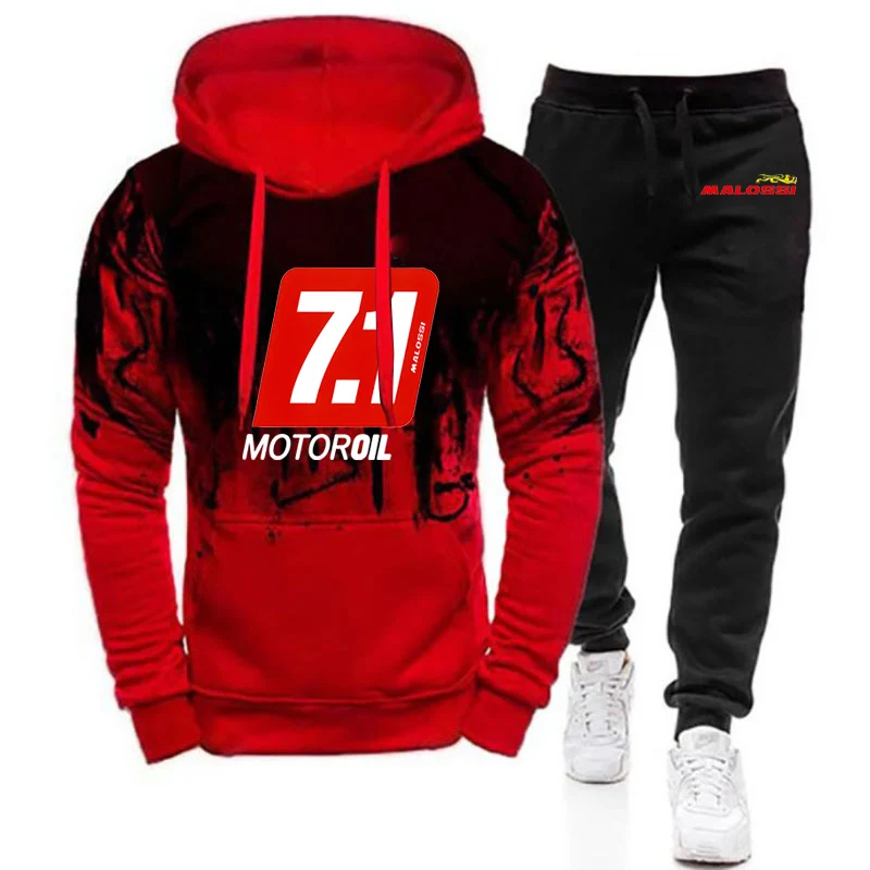 2025 primavera e outono masculino malossi tema logotipo impressão cor gradiente simples com capuz hoodies + moletom casual conjuntos de personalidade