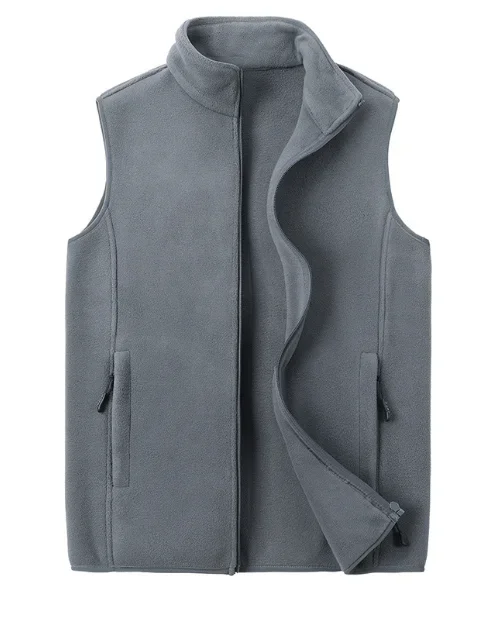 Autumn winter men's fleece warm vest high quality loose large size double sided fleece with thick  stand collar fleece vest