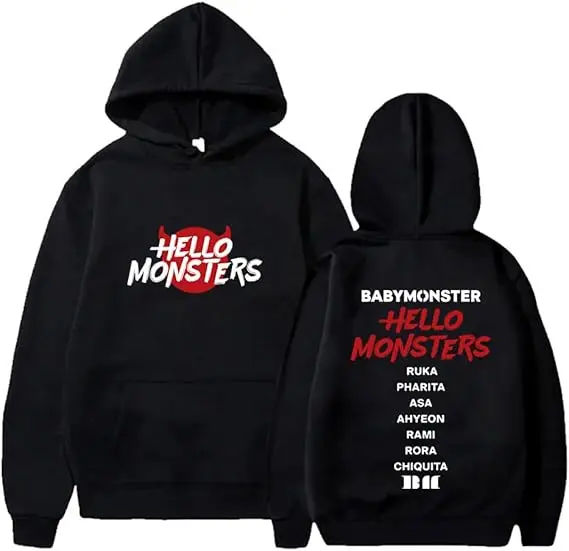 Babymonster هوديس Hello Monsters World Tour Merch Pullovers Cosplay للجنسين أزياء طويلة الأكمام بلوزات #1