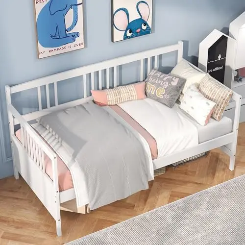 Wood Daybed Frame Twin Size, Sofa Day Bed Frame with Wooden Slats Support, No Box Spring Needed, Twin Daybed Frame for