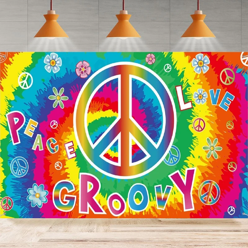 Photography Backdrop Groovy Hippie Theme Party 60's Scene Setters Carnival Background Peace And Love Party Backdrop Wall Banner