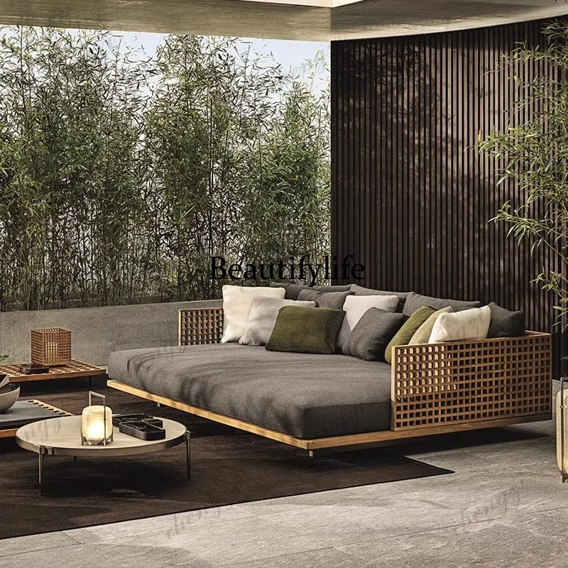 Outdoor Bed Double Teak Lounger Nordic Outdoor Villa Leisure Chair Garden Hotel Lunch Break Bed