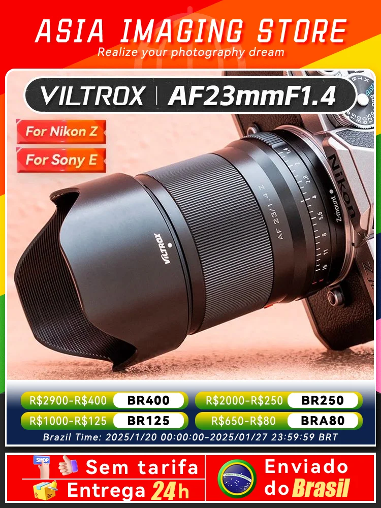 【 Do Brasil 】 Viltrox AF 23mm F1.4 Auto Focus APS-C  Camera Wide Angle Fisheye Lens for Sony ZVE10 A6700 Fujfiilm Nikon 23 1.4