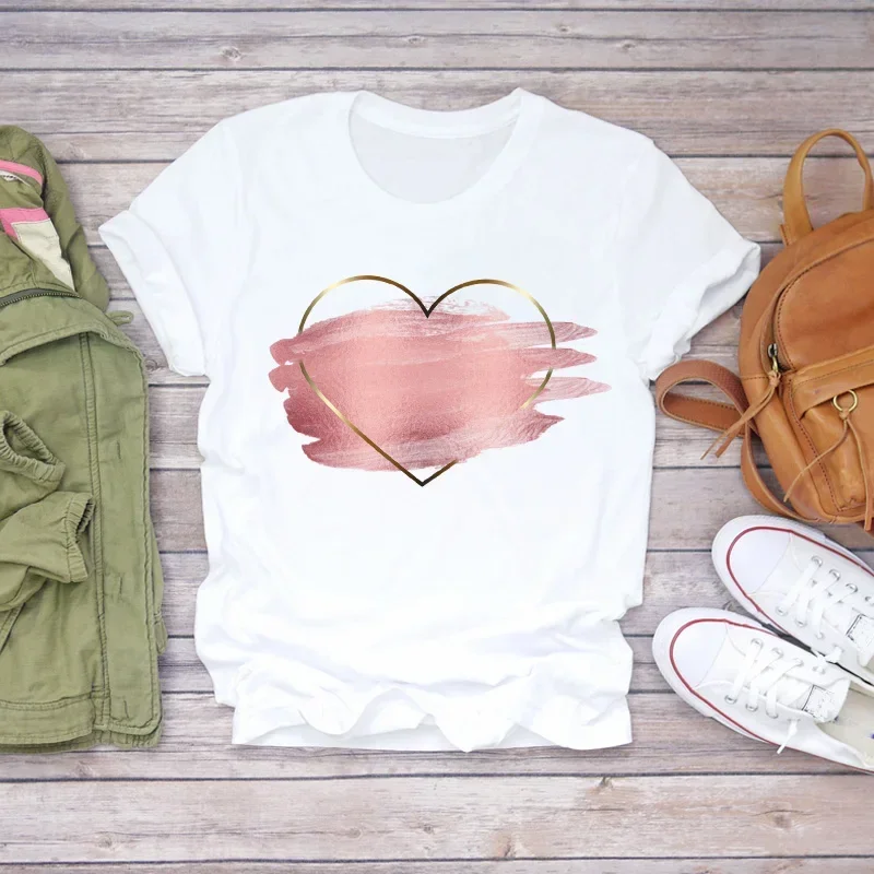 

New Women T-shirts Love Watercolor Heart 90s Printing Summer Autumn Print Lady Womens Stylish T Top Shirt Girl Tee T-Shirt cotto