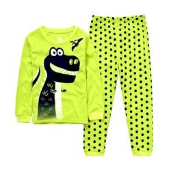 New Spring  Autumn Children's Homewear Set Green Dinosaur Long sleeved Pants Set Boys and Girls Pajamas and Nightwear