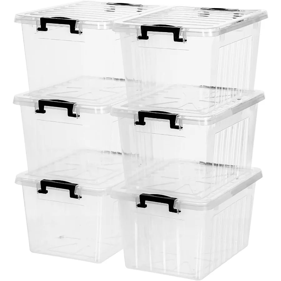 22 Quart Plastic Storage Bins with Lids 6-Pack