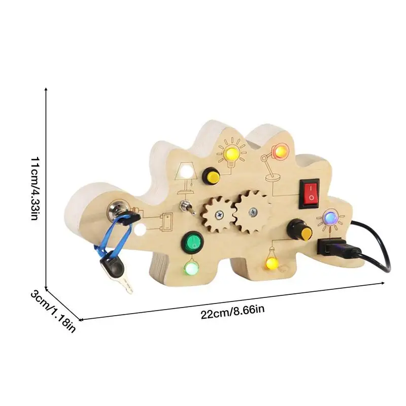 Interruptor de juguete para niños, juego de mesa de dinosaurio de madera LED, juguetes sensoriales para niños, diversión educativa, juguete alimentado por batería para viajes en casa