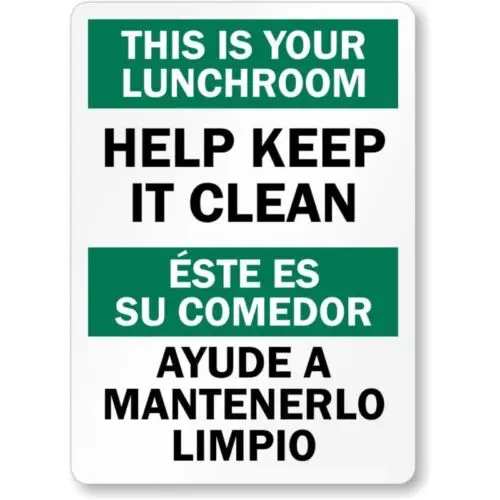 Bilingual Cafeteria Lunchroom Aluminum Weatherproof  Sign-Aluminum