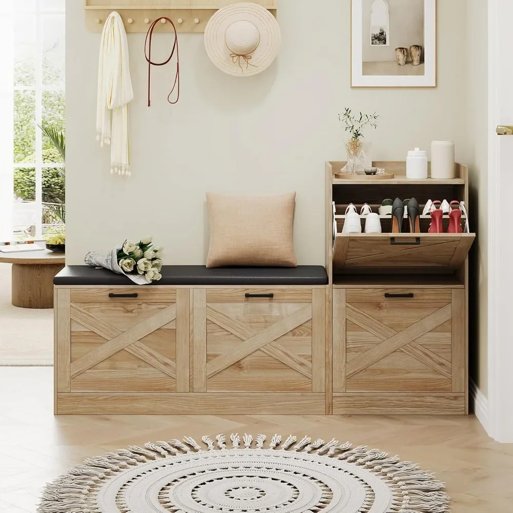 خزانة أحذية مع مقعد تخزين للمدخل، وسادة أدراج قابلة للطي، منظم أحذية مخفي ضيق لغرفة المعيشة في خزانة المدخل #1