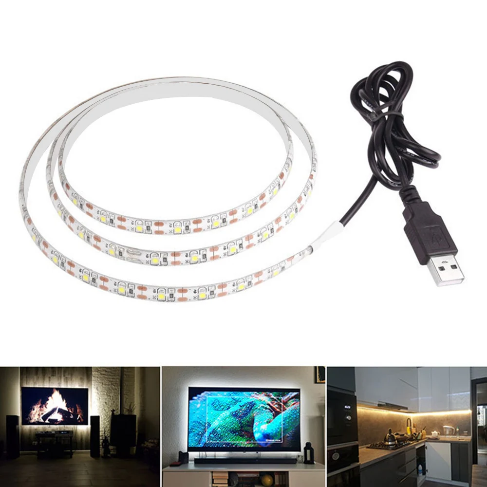 1meter DC 5V USB LED-strips 2835 Wit Warm Witte LED Strip Light TV Achtergrond Verlichtingstape Home Decor Lamp LED String Light