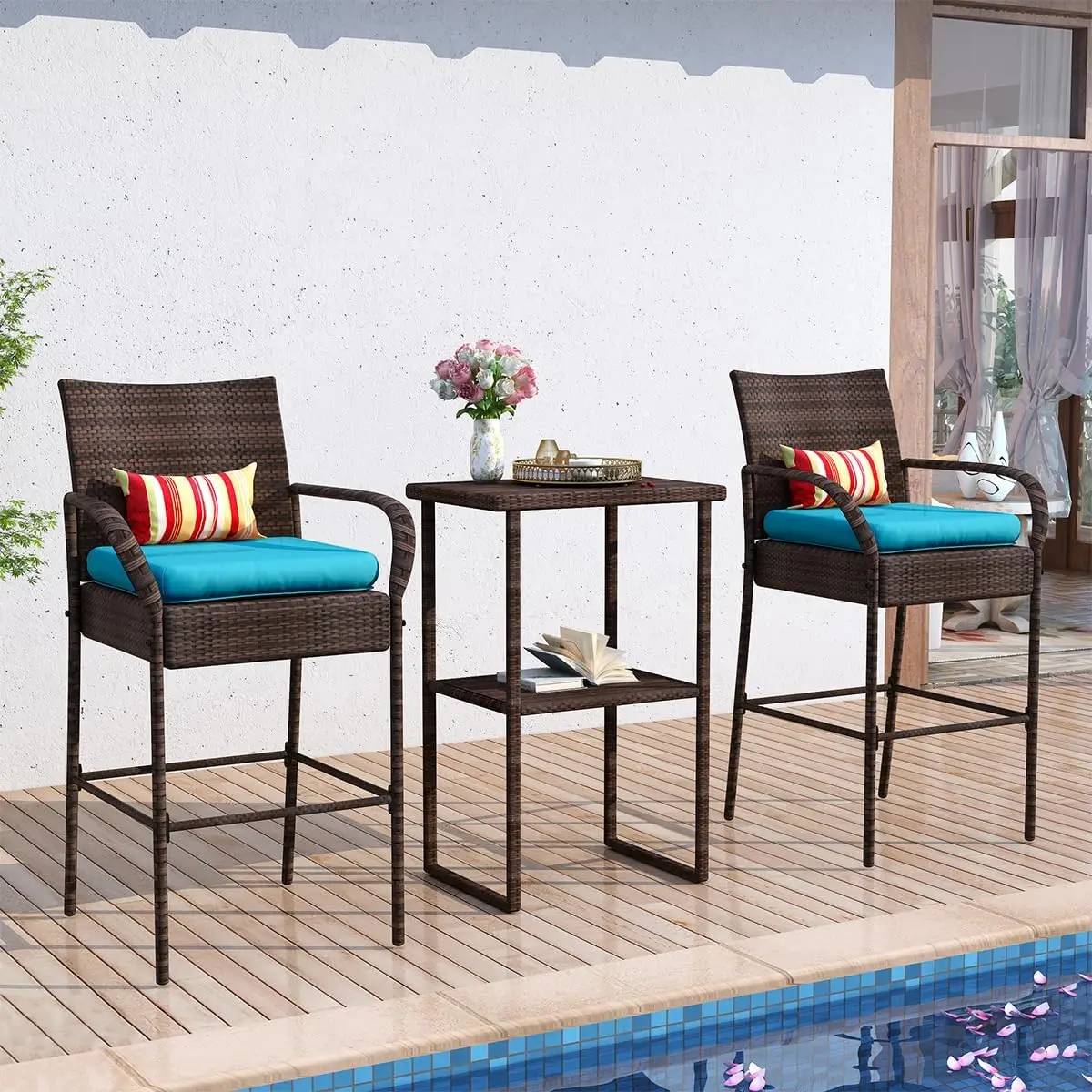 

Hot Selling Modern Design PE Rattan bar Chair Also Suitable for Terrace Garden Resort Hotel Leisure Indoor