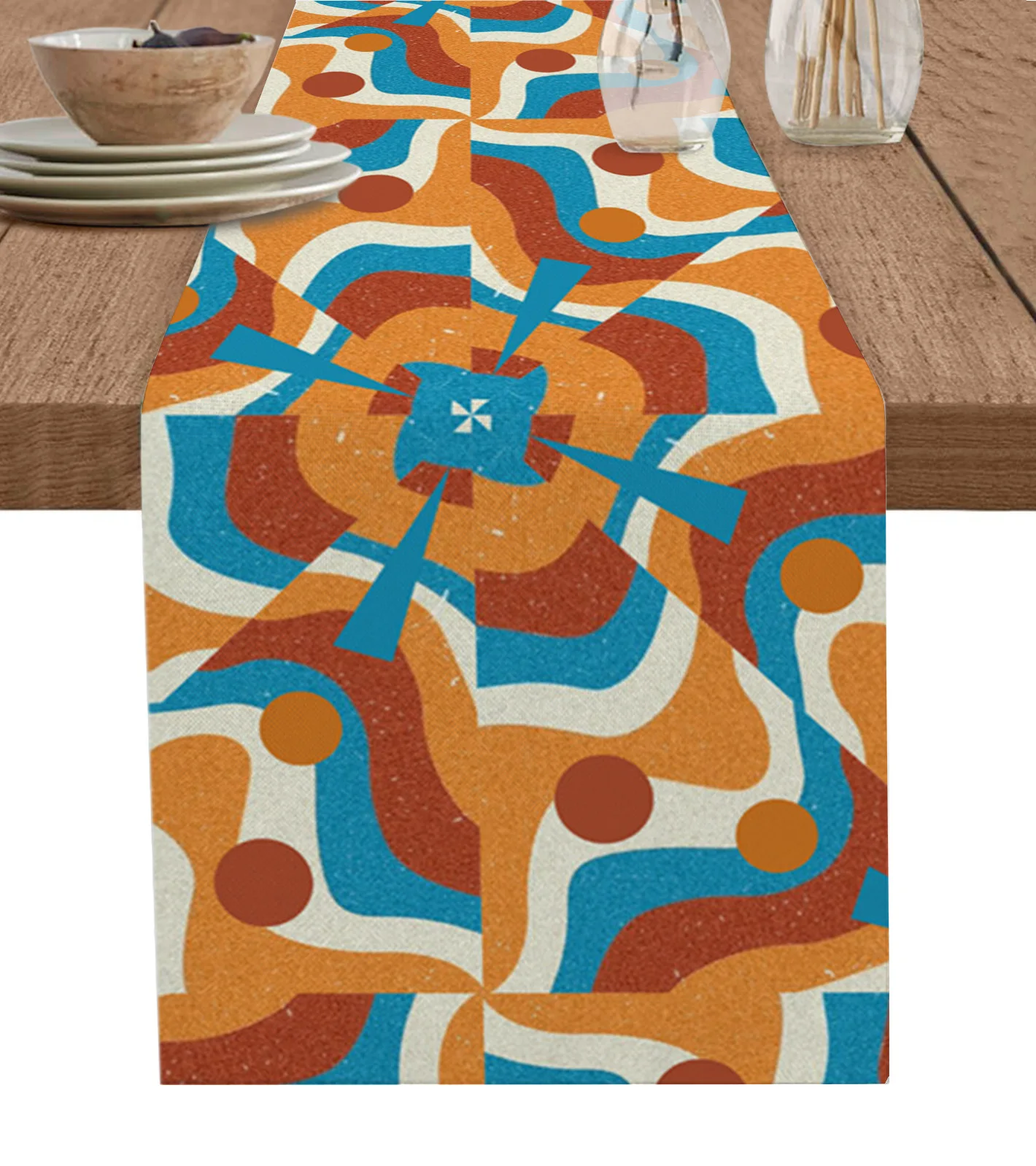 Dots Brown Blue Table Runner Decoration Home Decor Dinner Table Decoration Table Decor