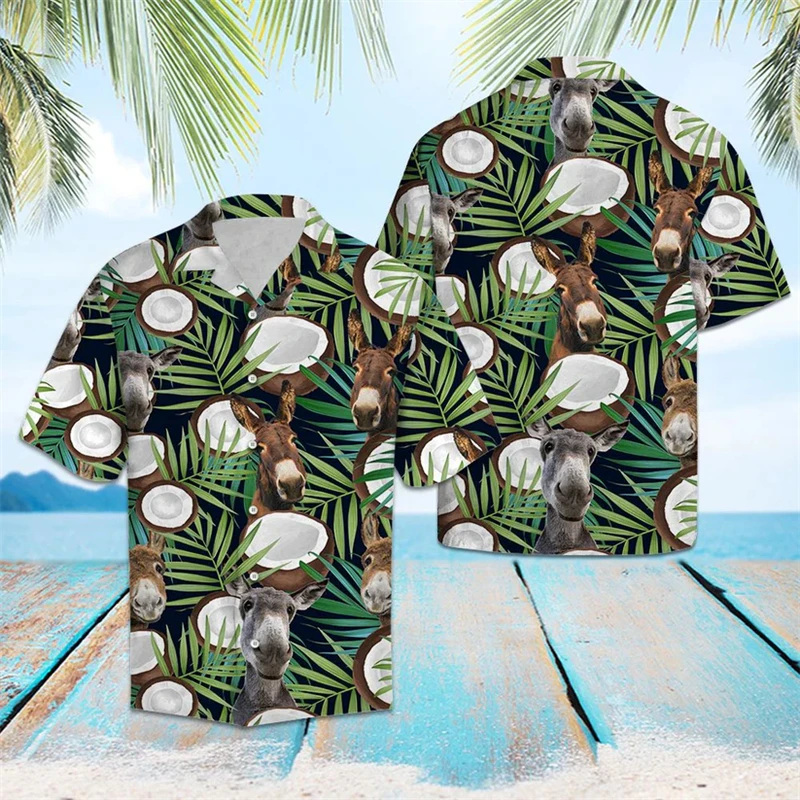 Camisas hawaianas con diseño de burro divertido para hombres, camisas informales de verano para vacaciones, camisa con estampado de animales en 3D, blusas holgadas y transpirables