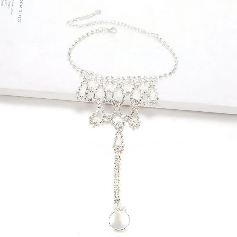 Rhinestone Anklet Bridal Tassel Finger Anklet Beach Anklet Bare Foot Foot Ornaments Simple Shiny Chain