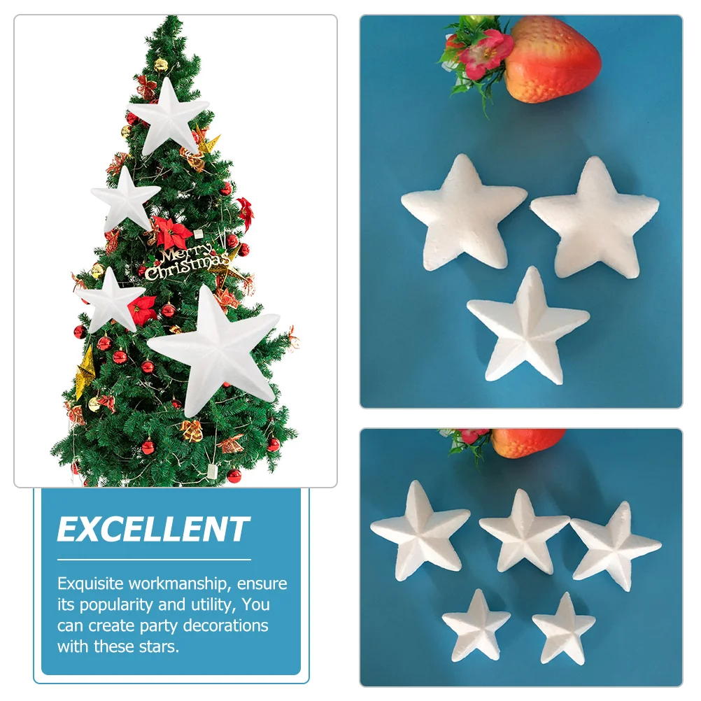 20 Pcs Christmas Stars Decorations Foam Pentagram White Polystyrene Forms Child