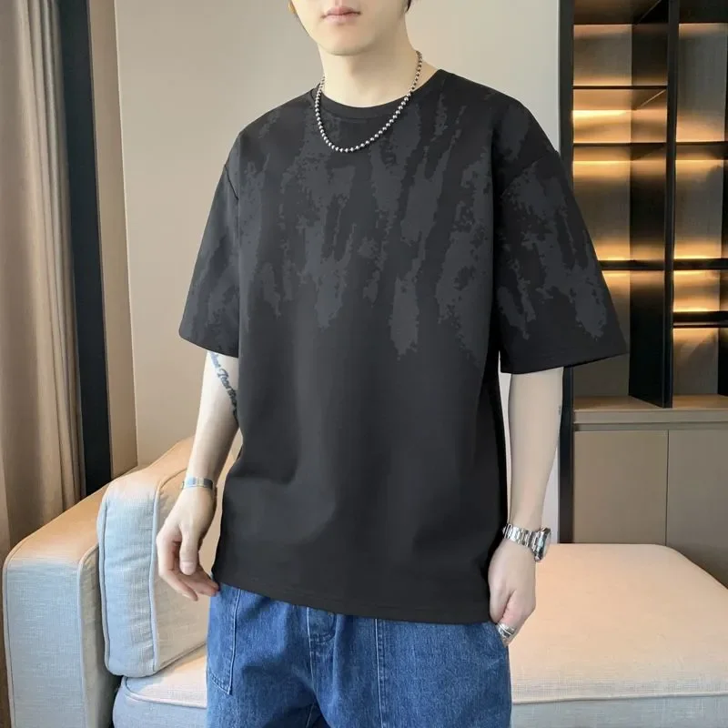 Men's Casual Round Neck Short Sleeve T-Shirt With Abstract Print Breathable Daily Wear Summer Style