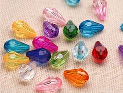 100 Mixed Colour Transparent Acrylic Faceted Teardrop Charm Beads 8X13mm