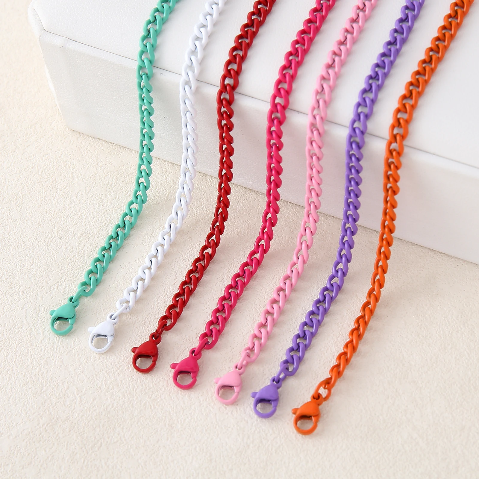 SUNSLL Stainless Steel Cuban Link Chain Necklaces Fashion Multicolour Chokers Necklace For Women Men Jewelry Accessories