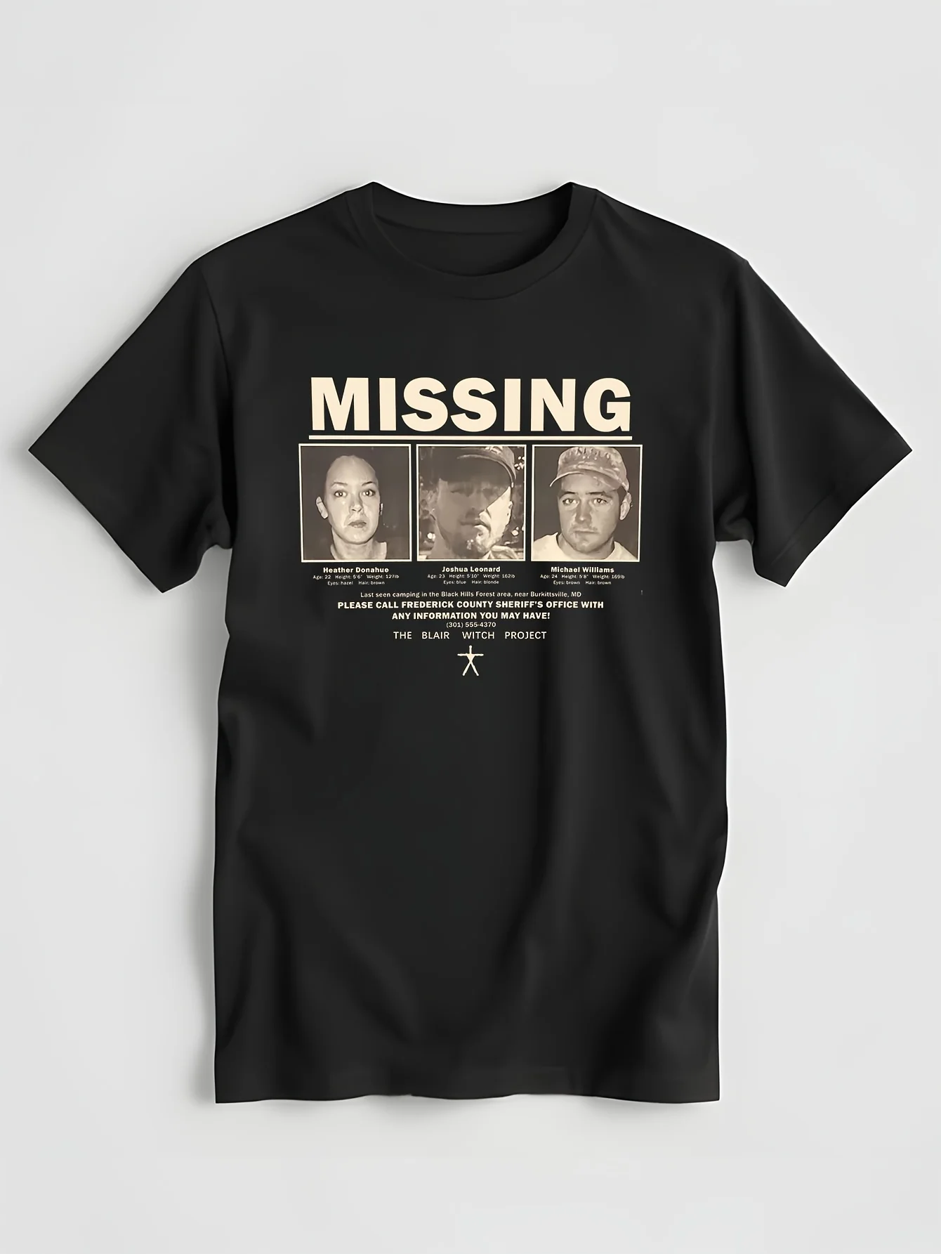 Preto vários t-shirt preta para homens, Blair, projeto bruxa