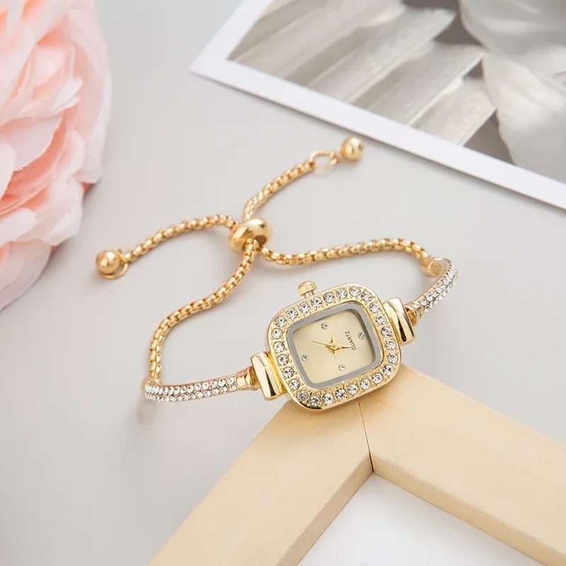 Adjustable Women Steel Bracelet Watch Quartz Luxury Fashion Small Square Dial Watches Ins Popular Wristwatch Elegant Reloj Mujer