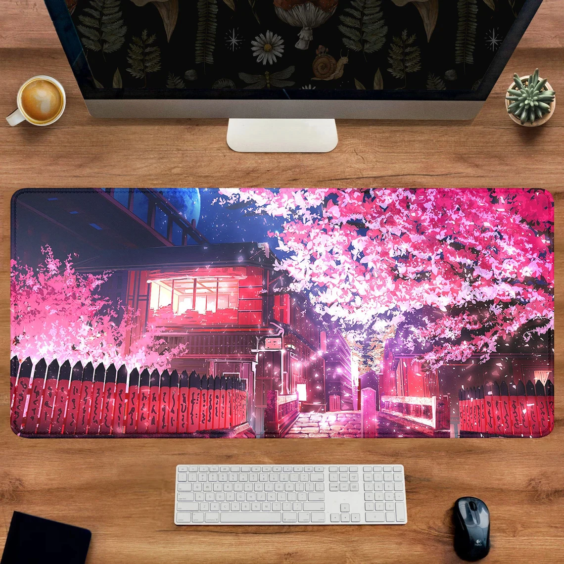 Large Mousepad Sakura Alley Night View Non-slip Summer Table Carpet Mouse Pad Large Desk Mat Edge Stitched PC Gaming Accessory