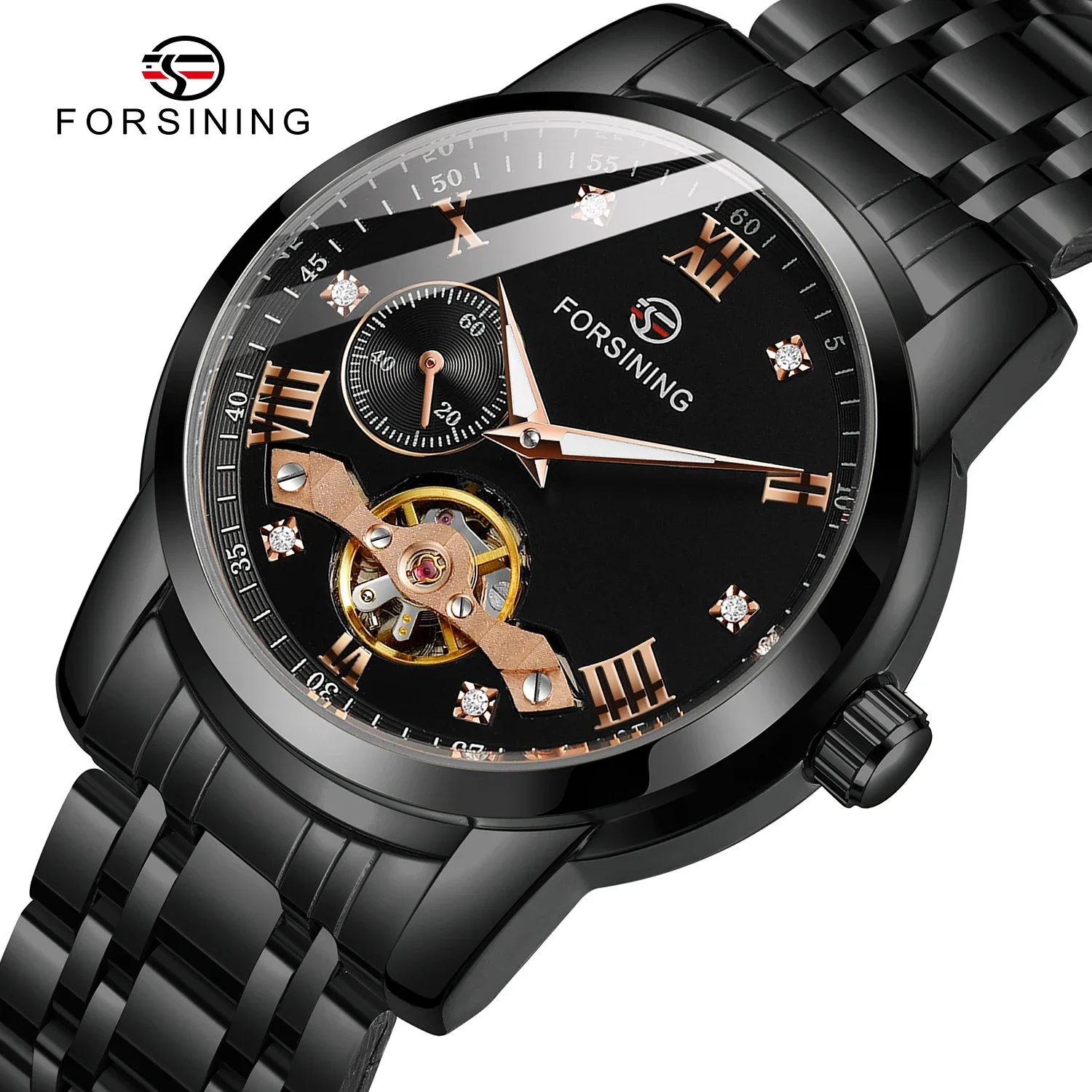 Forsining Big Brands Mechanical Men Watch With Stainless Steel Skeleton Hollow Out Business Watch For Man Waterproof Wristwatch