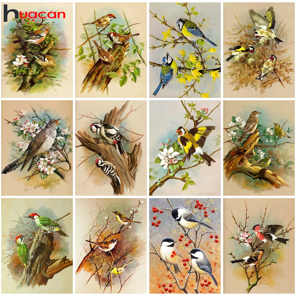 Huacan Diy Diamond Painting Animal Full Drill Embroidery Bird Home Decor Gift Rhinestone Pictures Craft Kit