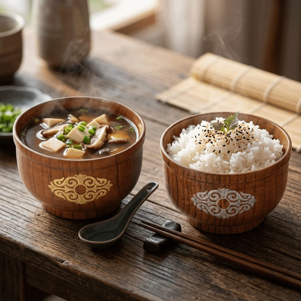 Solid Wood Rice Bowl Burr‑free Polished Inner Wall Dining Bowl Moderate Bowl Depth One‑piece Carved Integrated Food Bowl