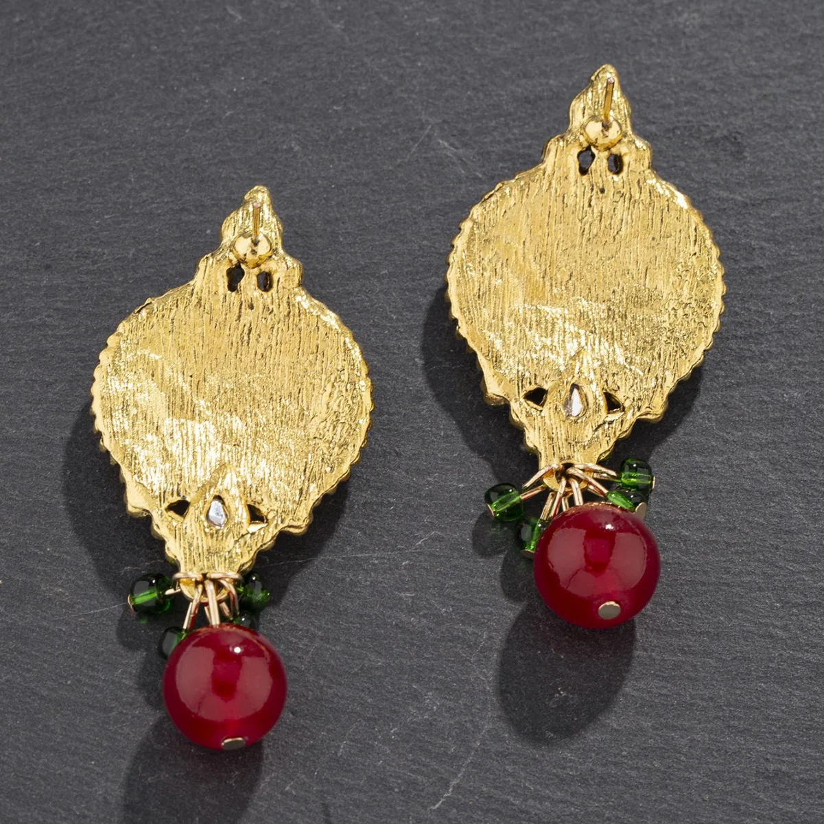 New ethnic style bohemian  women\'s court style exaggerated  imitation gemstone cherry pendant earrings